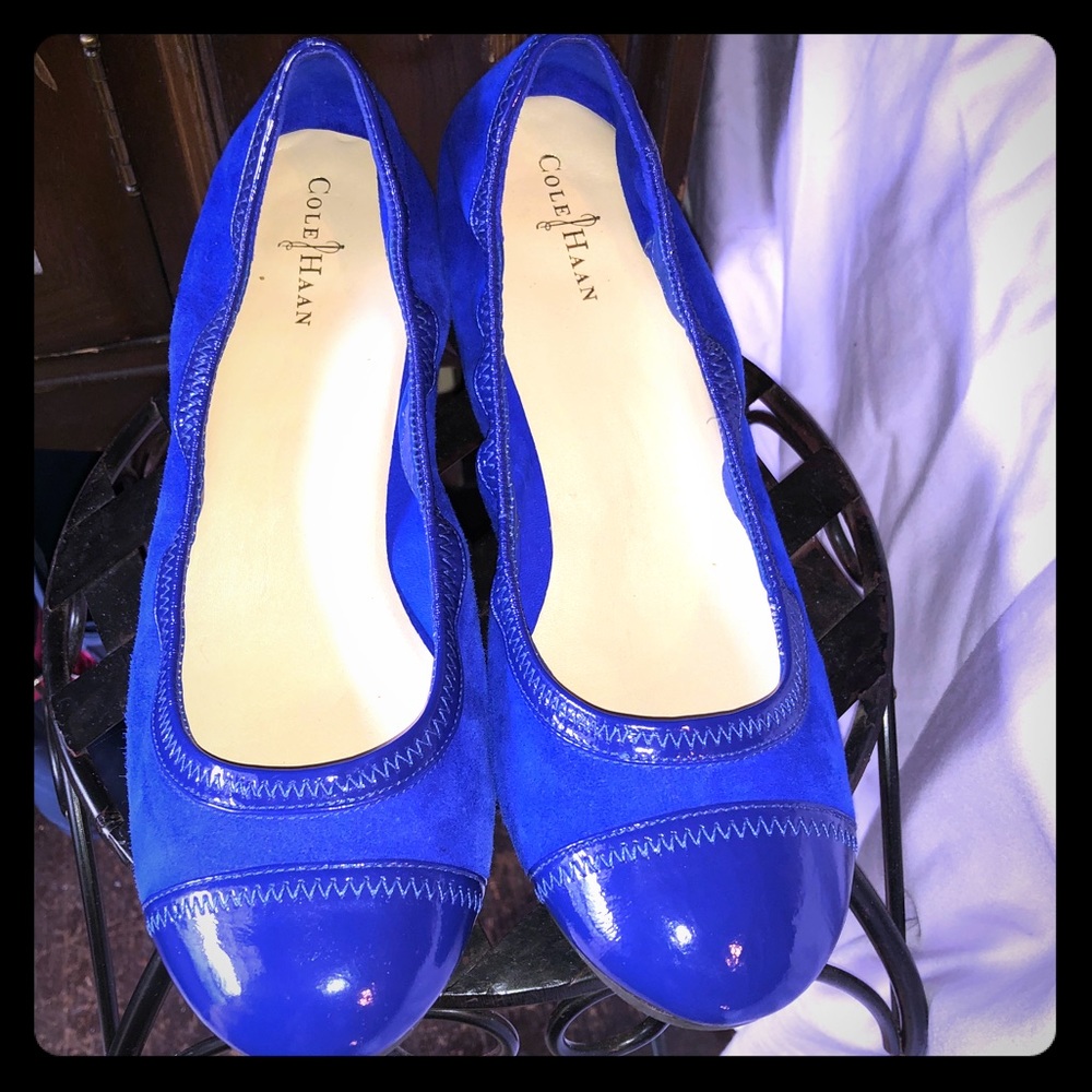 Cole Haan Elise Navy Suede Almond Toe Wedges Sz 8